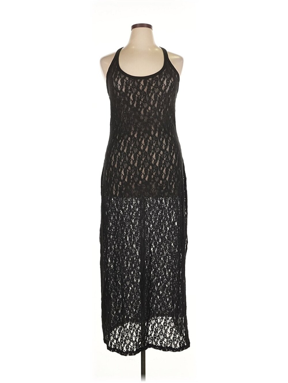 Aerie Black Lace Maxi Dress XL Sheer Overlay Slip Boho Festival Resort Vacation